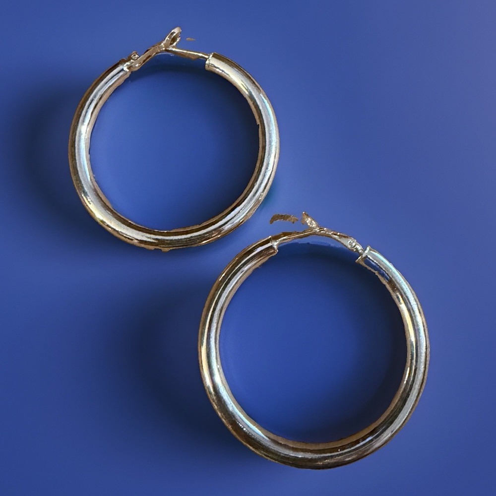 Classic 925 Sterling Silver Tube Hoop Earrings 2" Lg Round Hoops 15gms